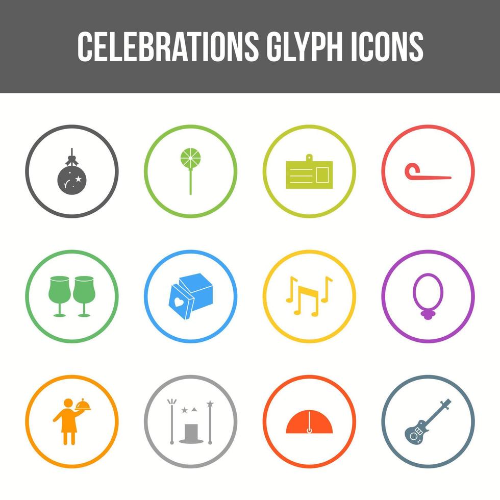 conjunto de iconos de glifo de vector de celebración única