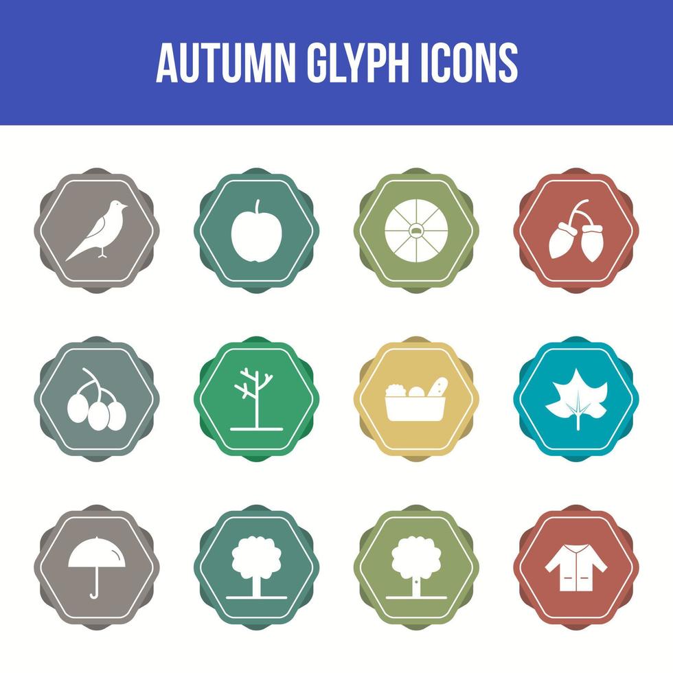 conjunto de iconos de glifo de vector de otoño único