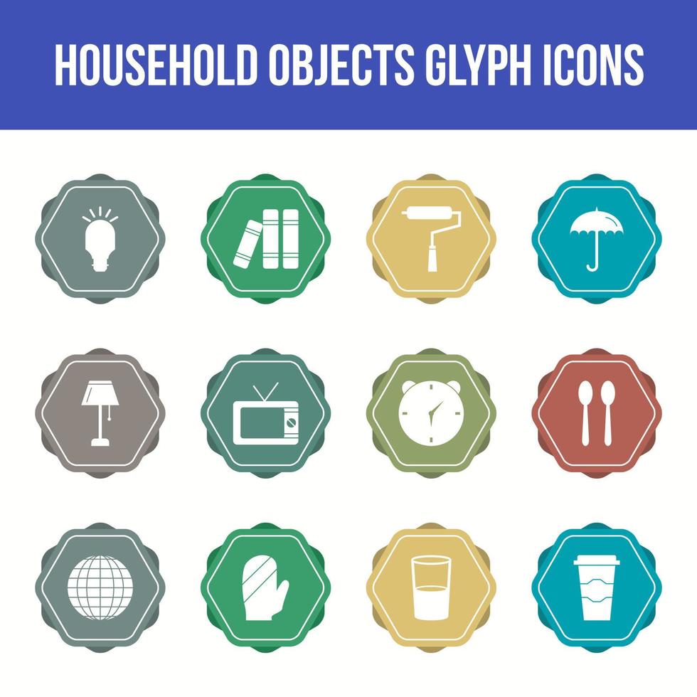 Unique household objects vector glyph icon set