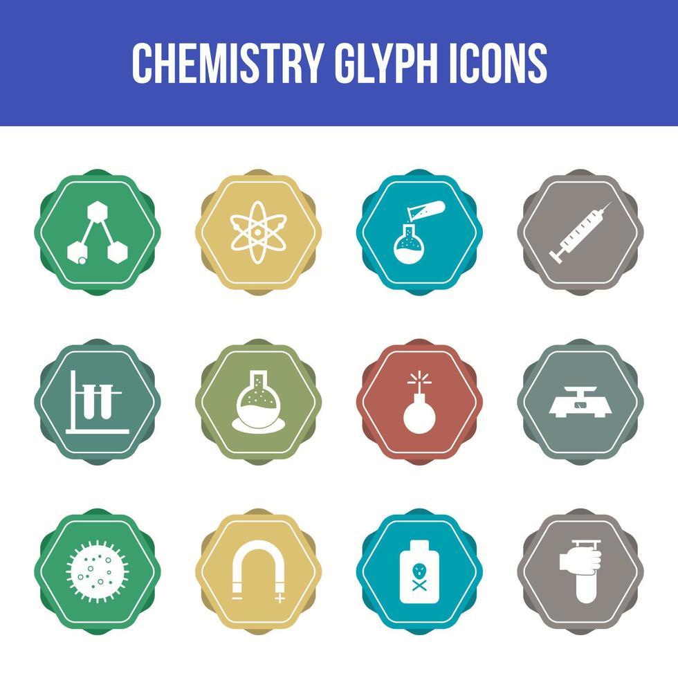 Unique chemistry vector glyph icon set