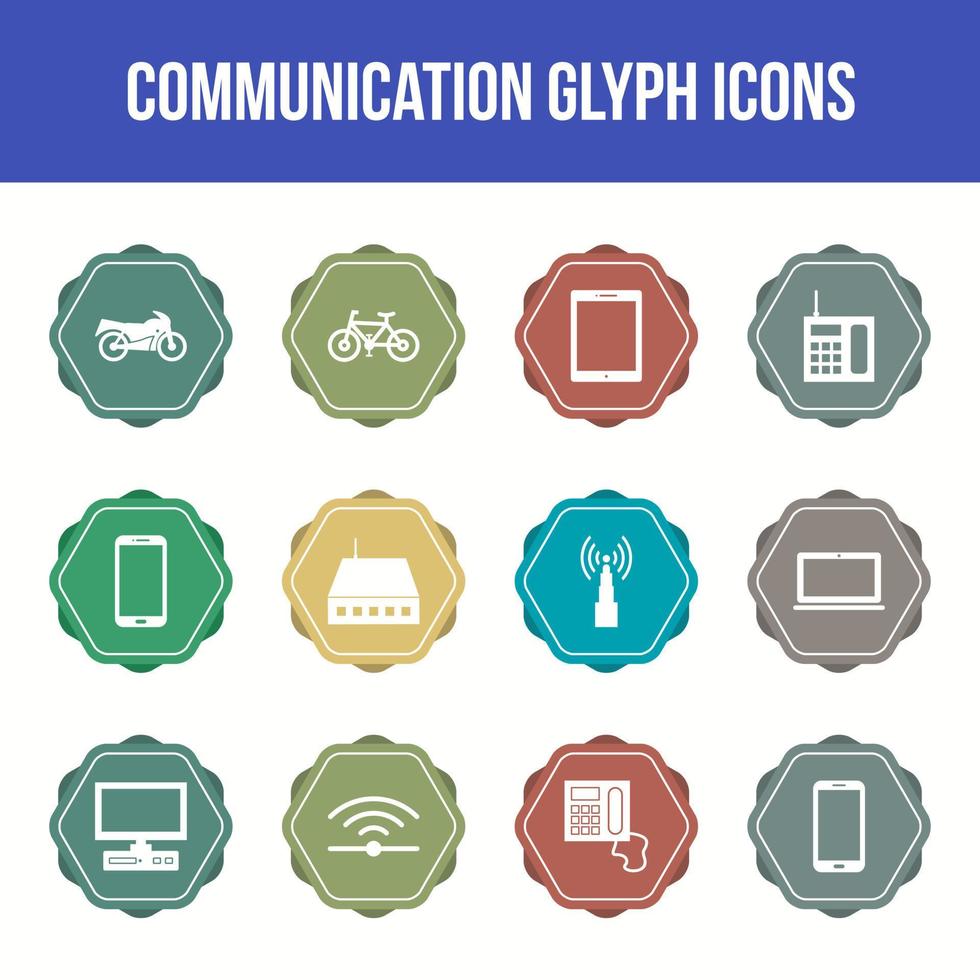 Unique communication vector glyph icon set