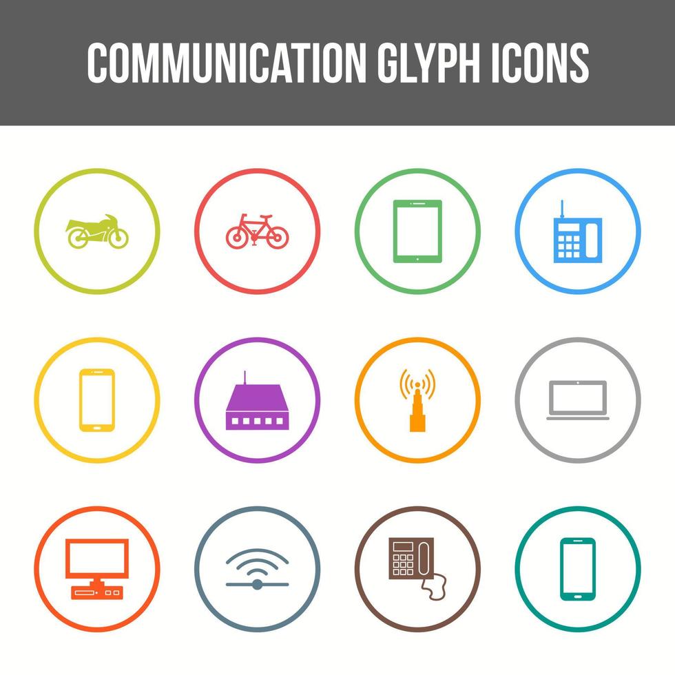 Unique communication vector glyph icon set