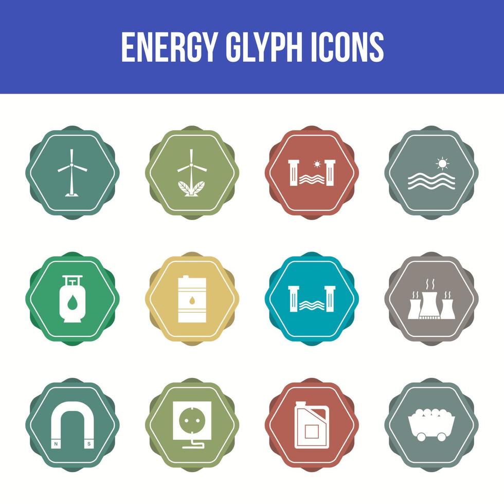 Unique energy vector glyph icon set