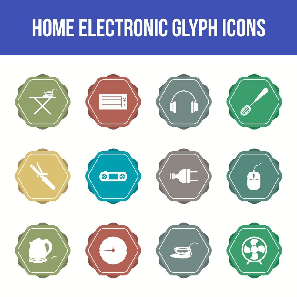 conjunto de iconos de glifo de vector electrónico doméstico único