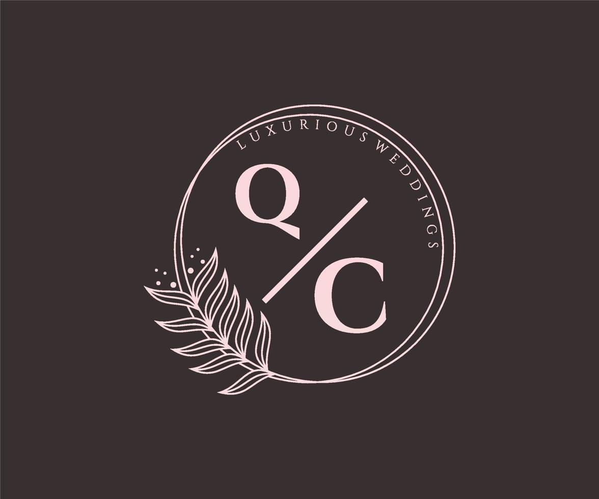QC Initials letter Wedding monogram logos template, hand drawn modern minimalistic and floral templates for Invitation cards, Save the Date, elegant identity. vector