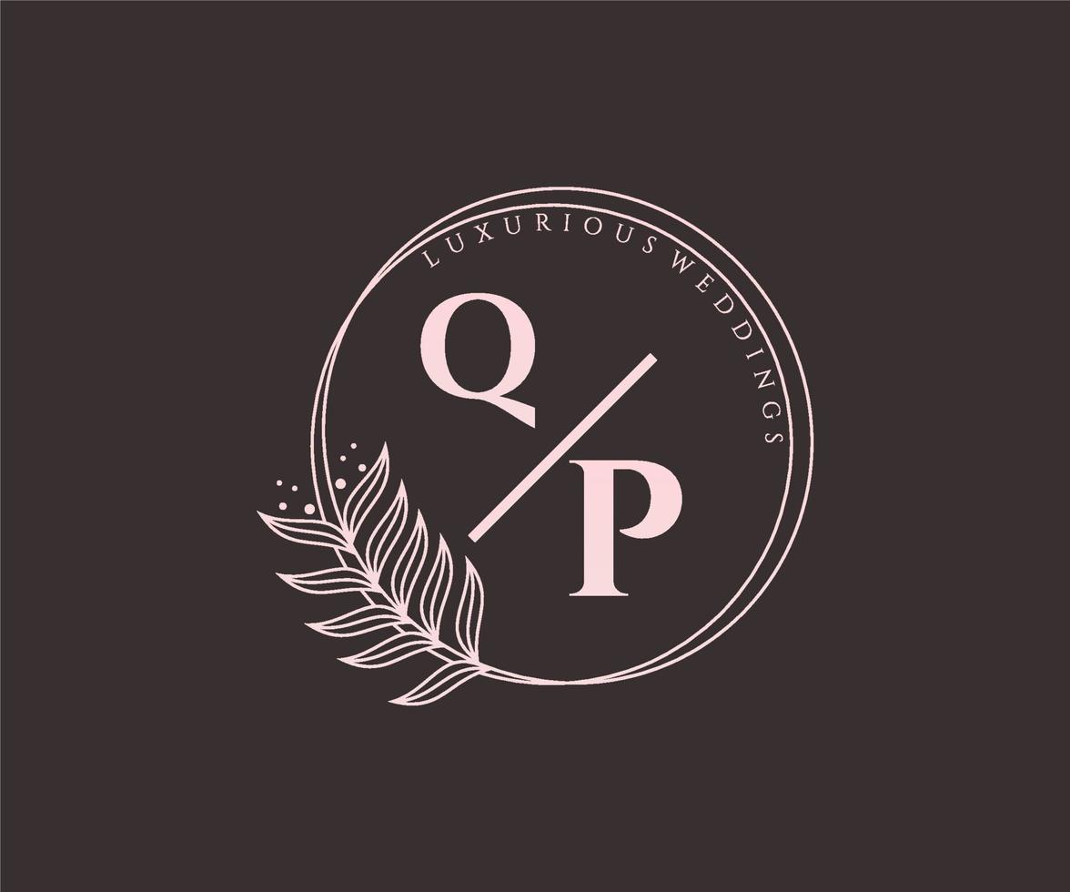 plantilla de logotipos de monograma de boda de carta qp, plantillas florales y minimalistas modernas dibujadas a mano para tarjetas de invitación, guardar la fecha, identidad elegante. vector