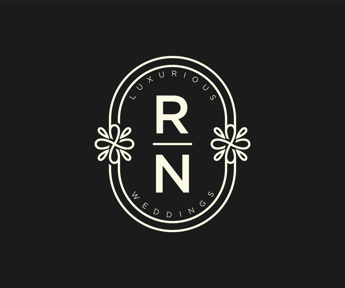 RN Initials letter Wedding monogram logos template, hand drawn modern minimalistic and floral templates for Invitation cards, Save the Date, elegant identity. vector