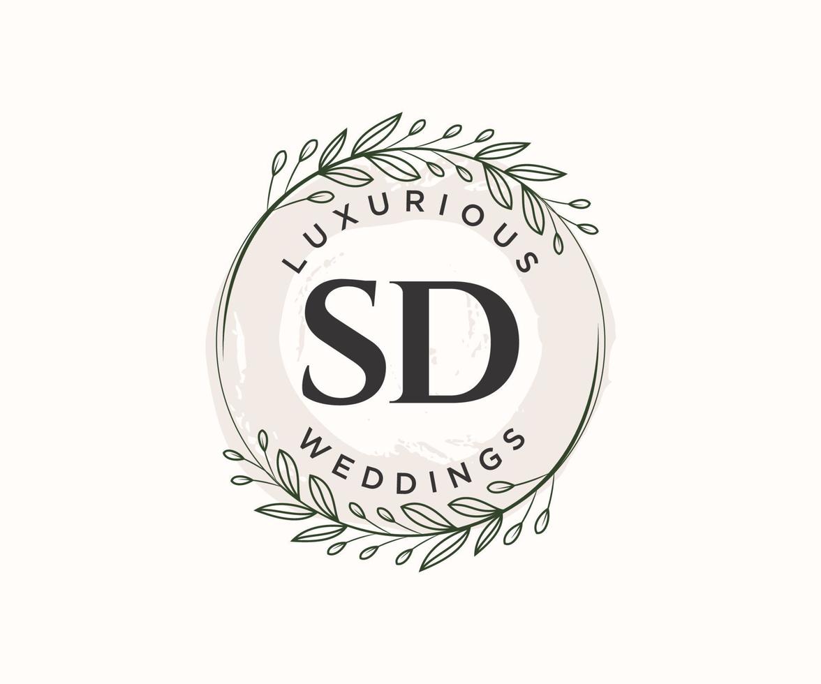 SD Initials letter Wedding monogram logos template, hand drawn modern minimalistic and floral templates for Invitation cards, Save the Date, elegant identity. vector