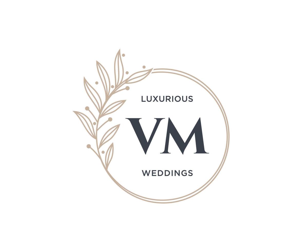 plantilla de logotipos de monograma de boda con letras iniciales vm, plantillas florales y minimalistas modernas dibujadas a mano para tarjetas de invitación, guardar la fecha, identidad elegante. vector