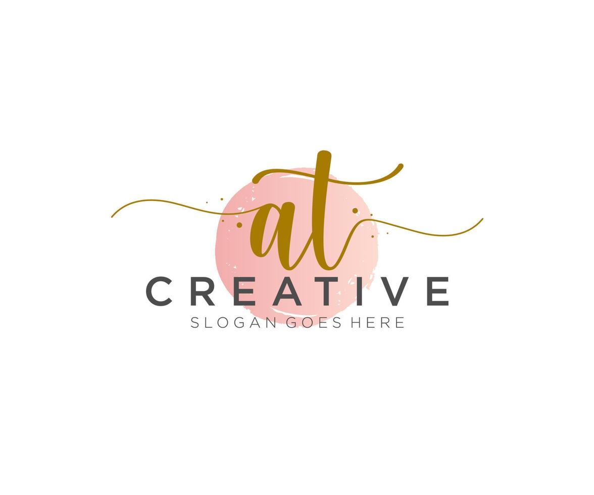 initial AT Feminine logo beauty monogram and elegant logo design, handwriting logo of initial signature, wedding, fashion, floral and botanical with creative template. vector