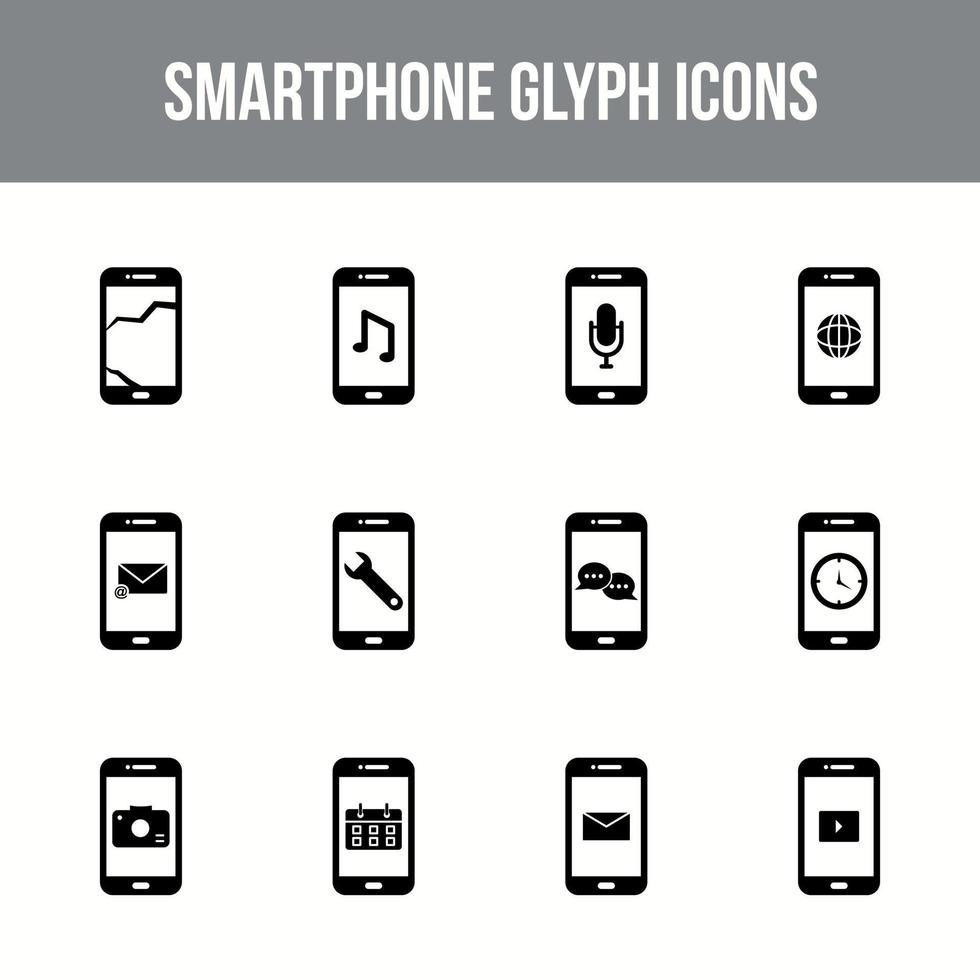 Unique smartphone vector glyph icon set