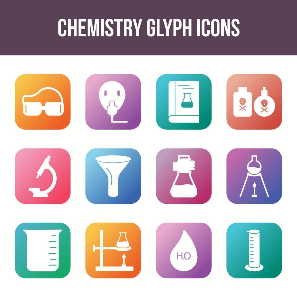 conjunto de iconos de glifo de vector de química única