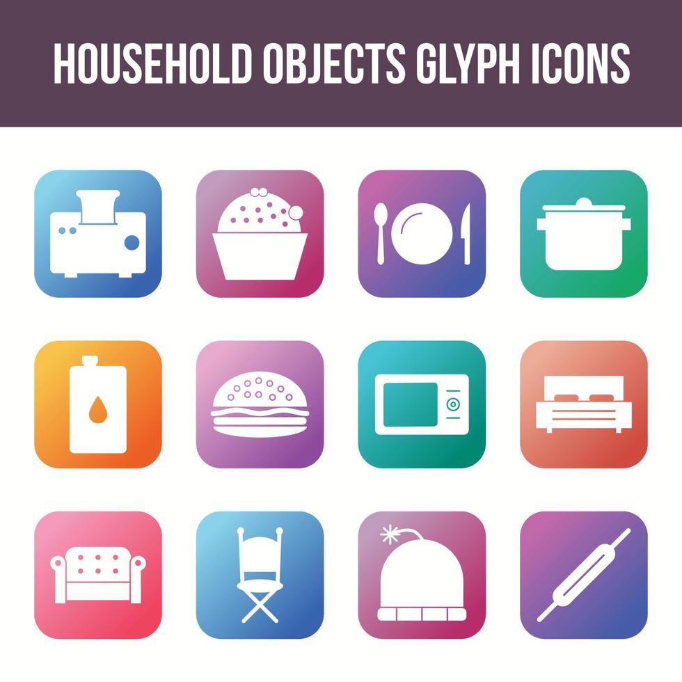 Unique household objects vector glyph icon set