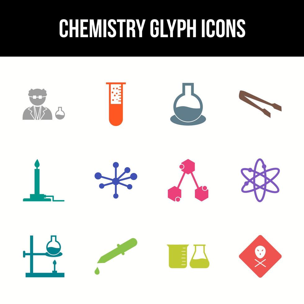 Unique chemistry vector glyph icon set