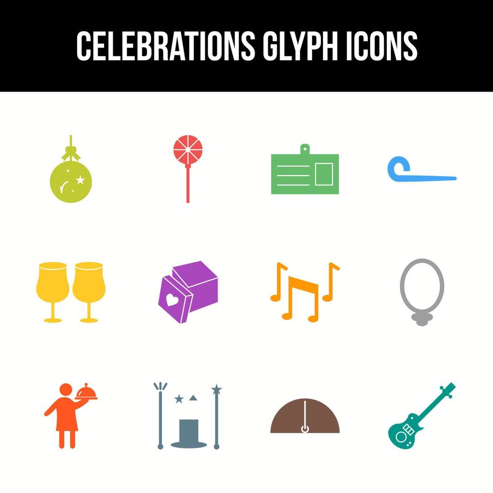 conjunto de iconos de glifo de vector de celebración única