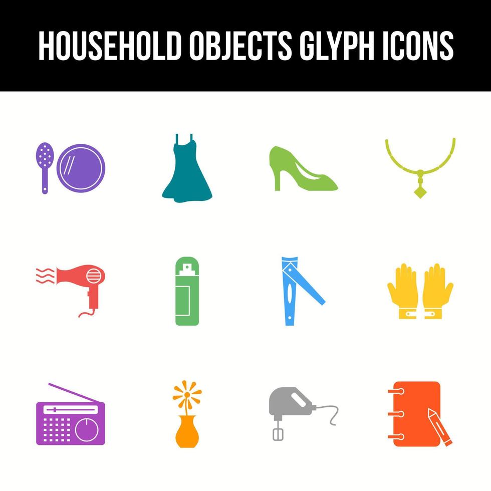 Unique household objects vector glyph icon set