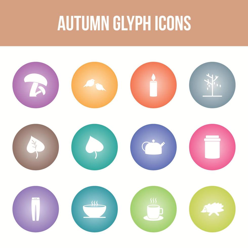 conjunto de iconos de glifo de vector de otoño único