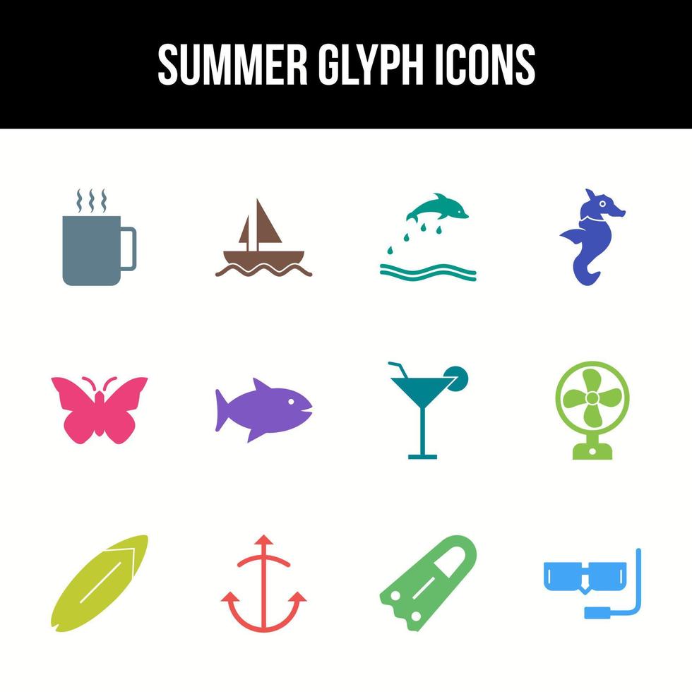 conjunto de iconos de glifo de vector de verano único