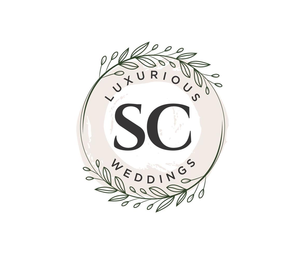 SC Initials letter Wedding monogram logos template, hand drawn modern minimalistic and floral templates for Invitation cards, Save the Date, elegant identity. vector