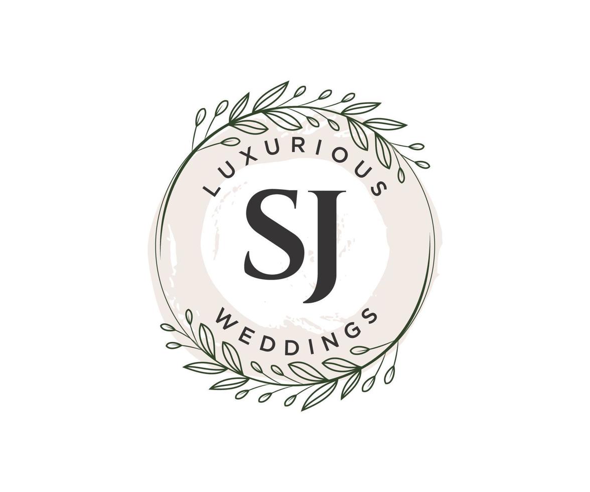 SJ Initials letter Wedding monogram logos template, hand drawn modern minimalistic and floral templates for Invitation cards, Save the Date, elegant identity. vector