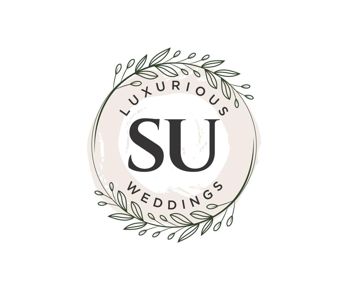 SU letter Wedding monogram logos template, hand drawn modern minimalistic and floral templates for Invitation cards, Save the Date, elegant identity. vector