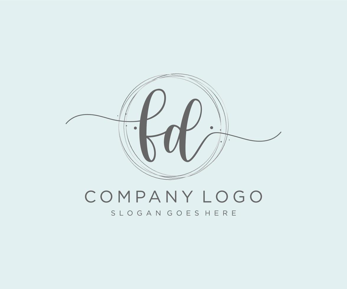 logotipo femenino fd inicial. utilizable para logotipos de naturaleza, salón, spa, cosmética y belleza. elemento de plantilla de diseño de logotipo de vector plano.