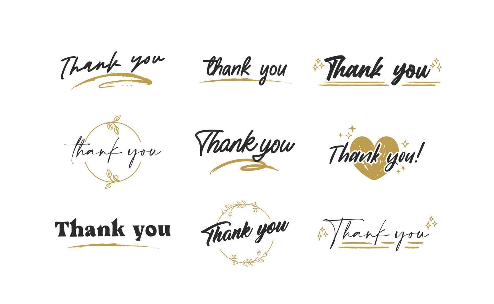 Set of custom THANK YOU hand lettering designs. vector