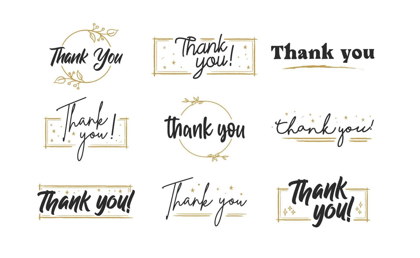 Set of custom THANK YOU hand lettering designs. vector