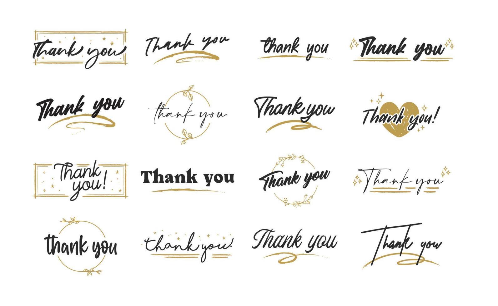 Set of custom THANK YOU hand lettering designs. vector