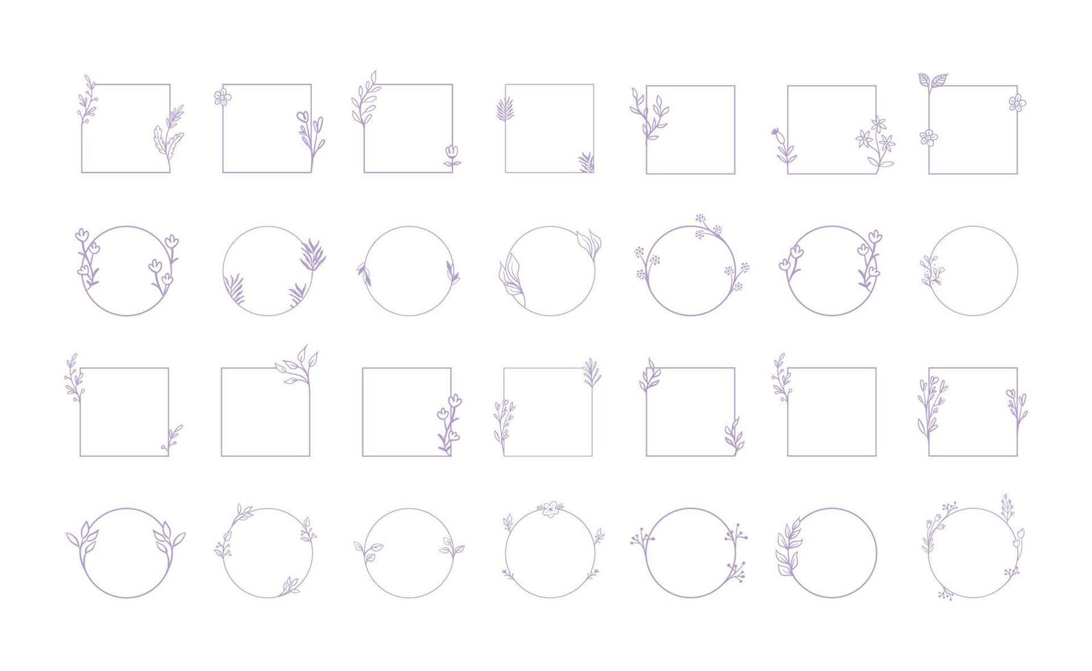 Floral decorative vector frame. Circle and square shaped frame. Elegant ornaments.