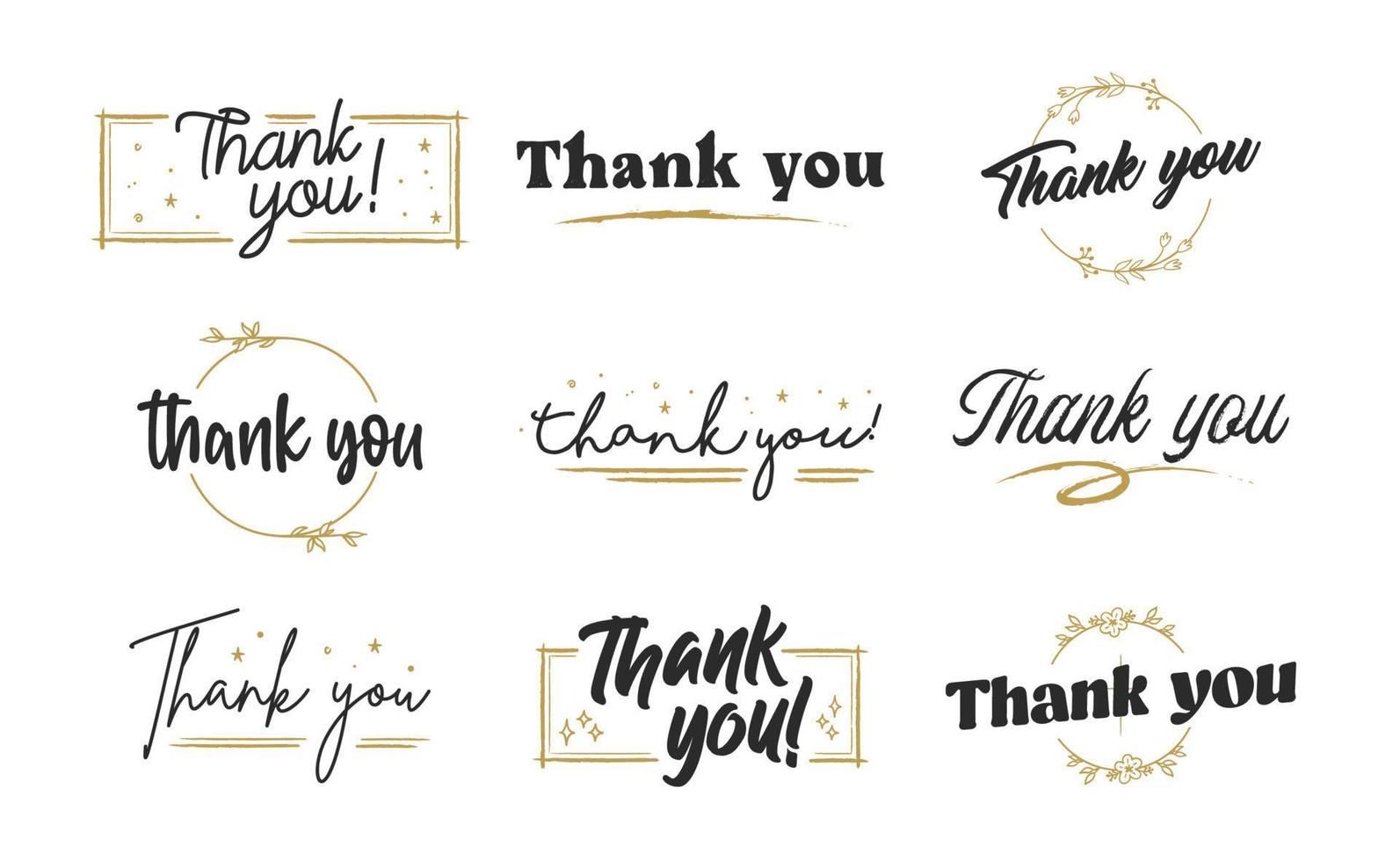 Set of custom THANK YOU hand lettering designs. vector