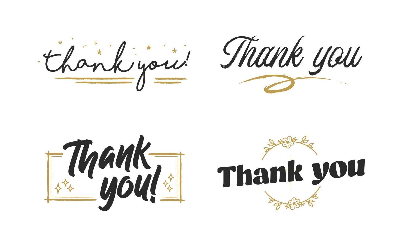 Set of custom THANK YOU hand lettering designs. vector