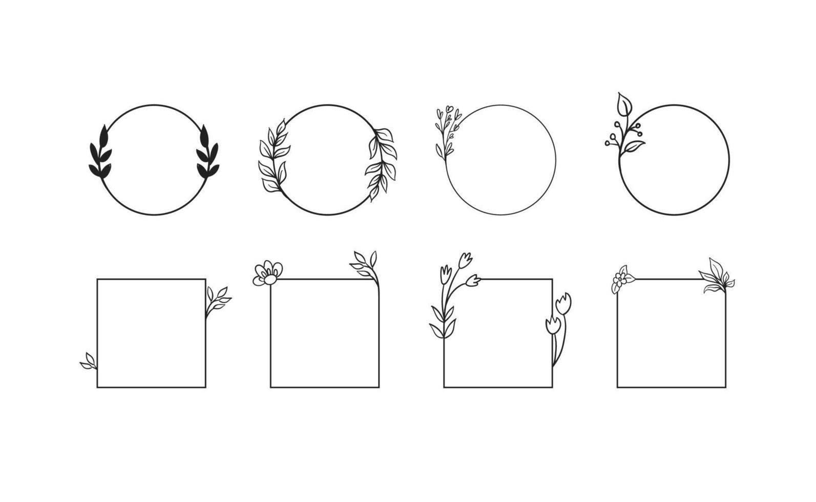 marco vectorial decorativo floral. marco en forma de círculo y cuadrado. adornos elegantes. vector