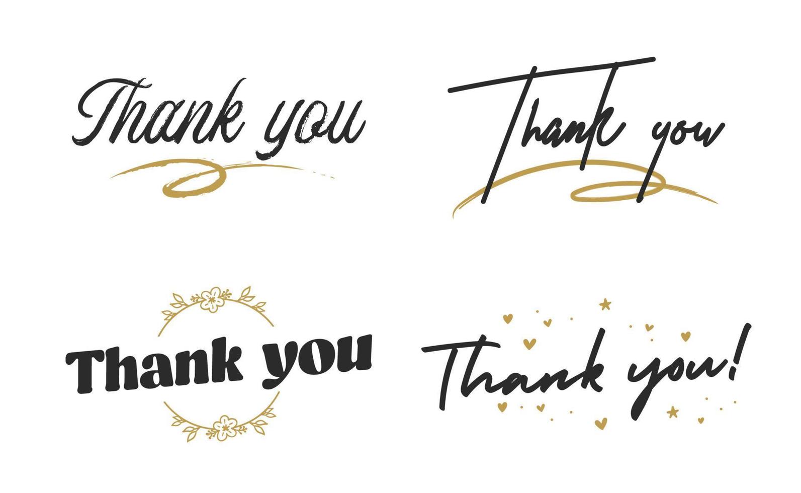 Set of custom THANK YOU hand lettering designs. vector