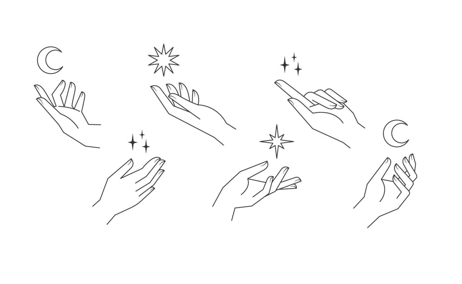 Aesthetic hands vector linear illustrations. Stylized elegant hand
