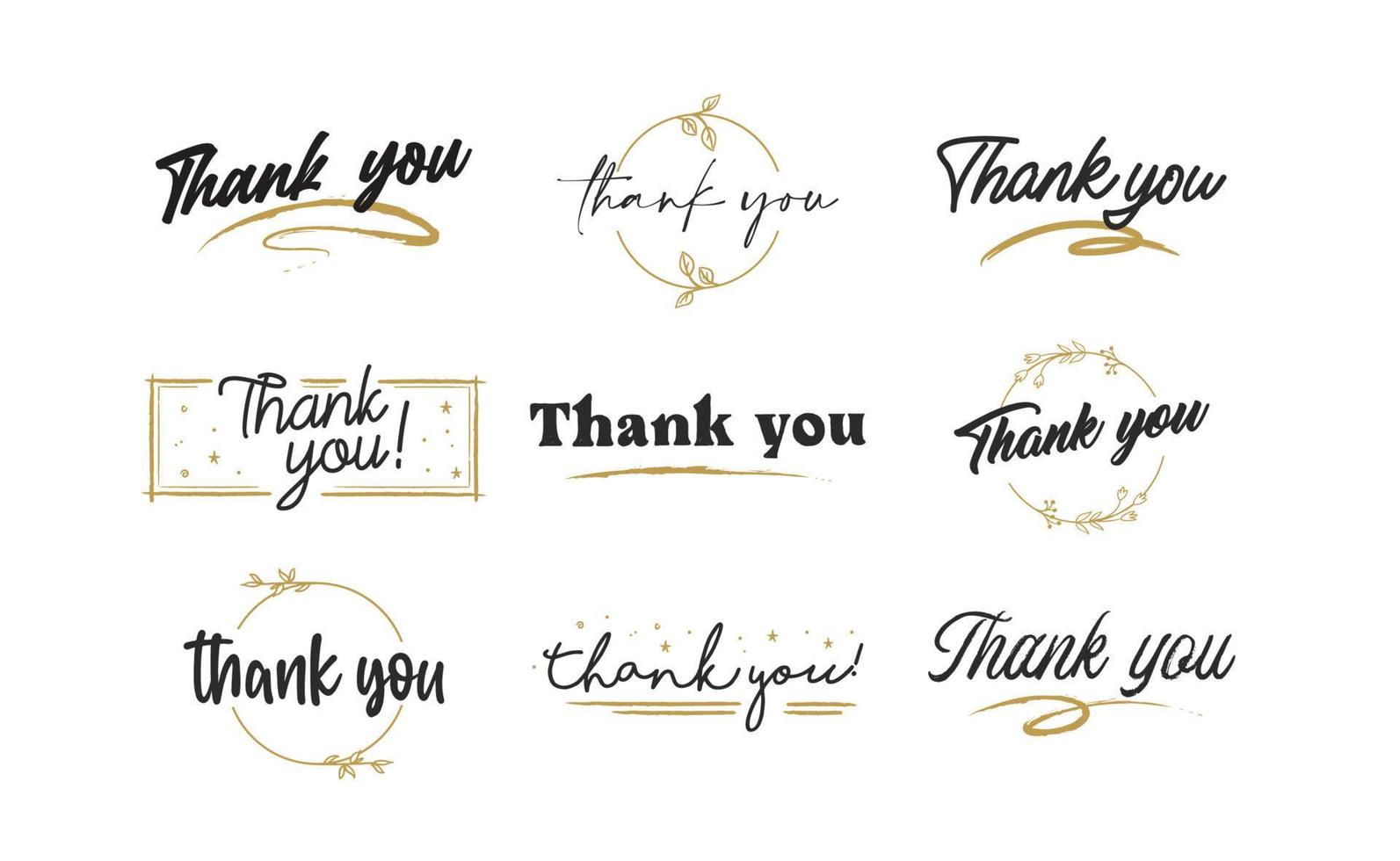 Set of custom THANK YOU hand lettering designs. vector