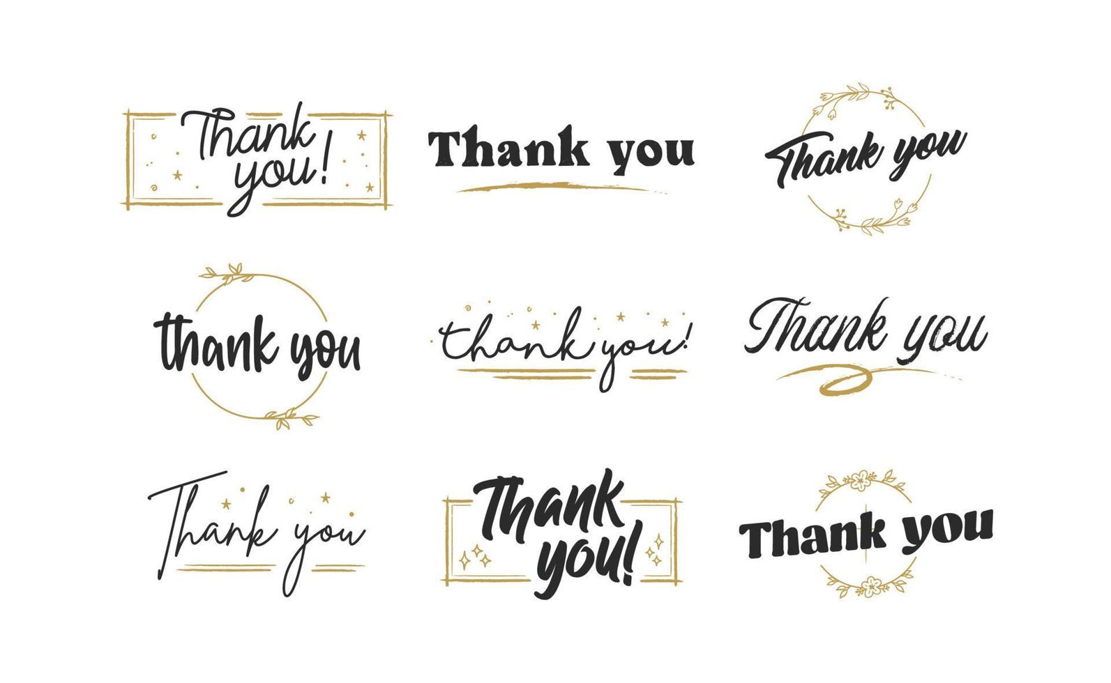 Set of custom THANK YOU hand lettering designs. vector