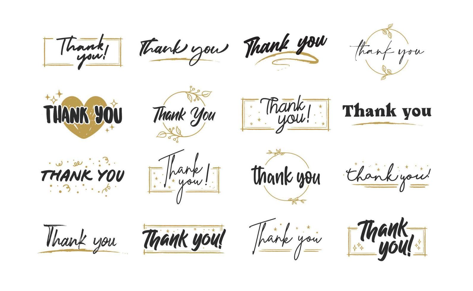 Set of custom THANK YOU hand lettering designs. vector