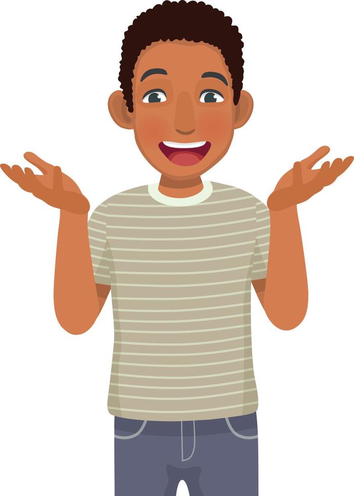 Young African man feeling excited screaming in surprise with opened mouth and palms showing positive expression vector