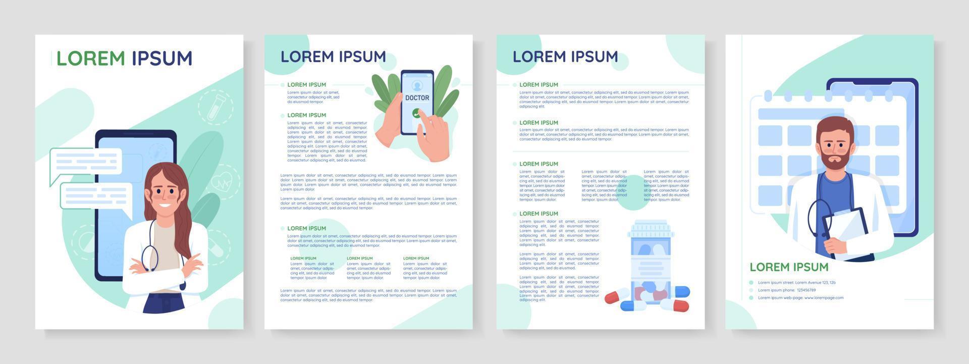 tecnologías de telecomunicaciones en plantilla de folleto de vector plano de medicina. folleto, folleto imprimible diseños de color plano. página de revista editable, kit de informes con espacio de texto