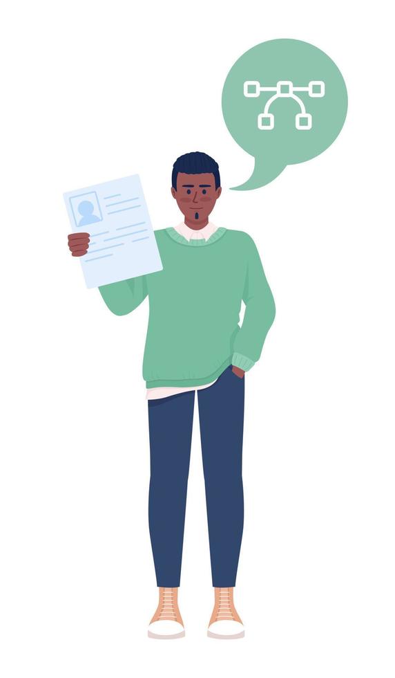 Male job applicant with graphic design experience semi flat color vector character. Editable figure. Full body person on white. Simple cartoon style illustration for web graphic design and animation