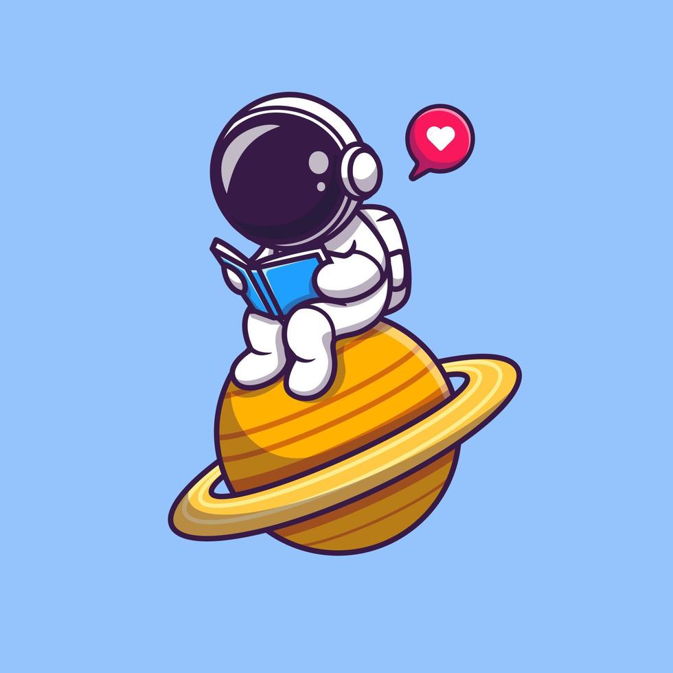 Cute Astronaut Read Book On Planet Cartoon Vector Icon Illustration.  Science Technology Icon Concept Isolated Premium Vector. Flat  Cartoon Style