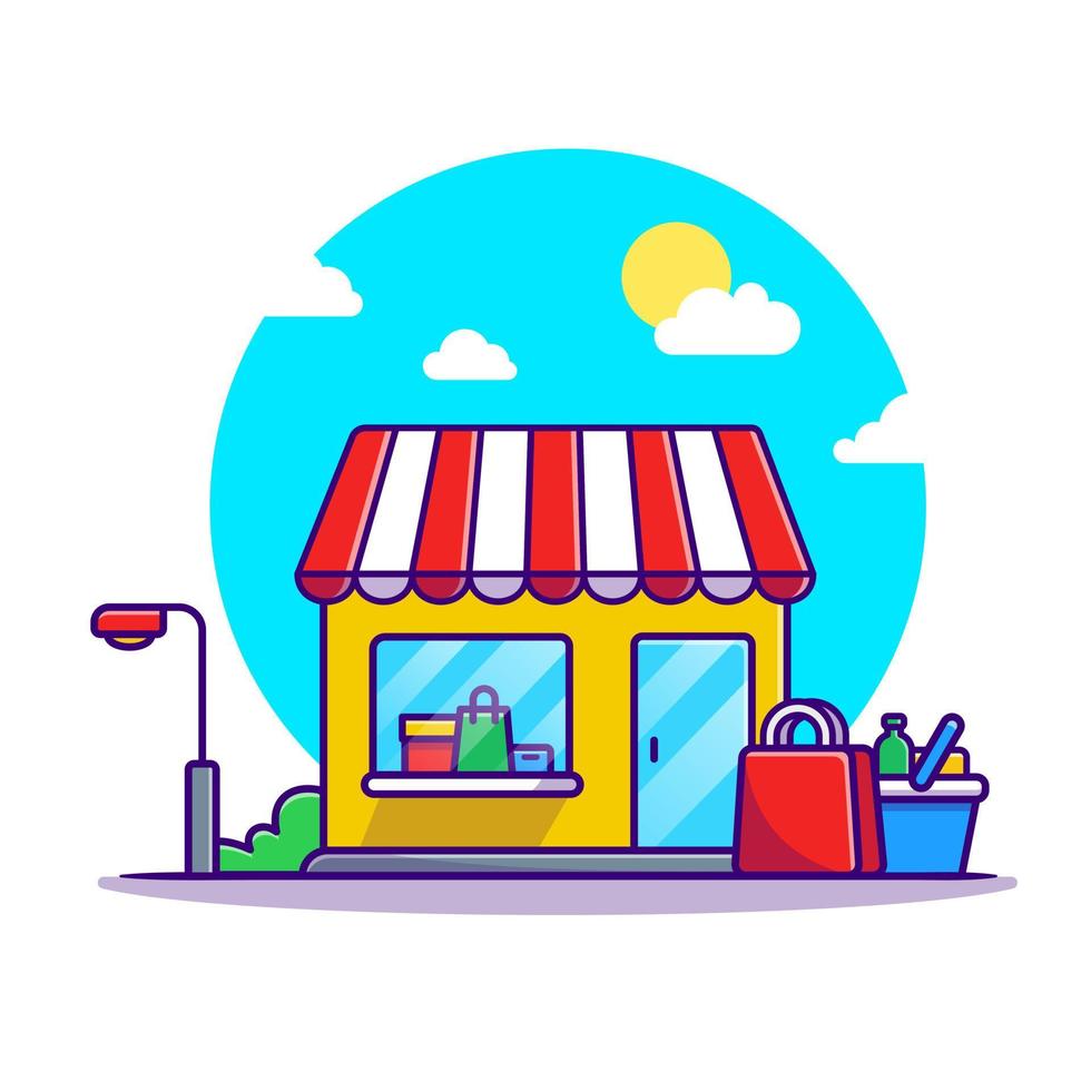 carrito de la tienda y edificio de la tienda ilustración del icono del  vector de dibujos