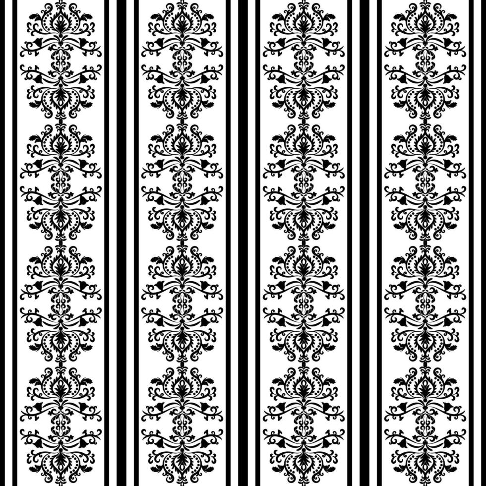 Black and white vintage wallpaper with stripes and vintage ornaments. Seamless abstract damask background with vintage elements. Black and white. For fabric, wallpaper, tiles or packaging. vector