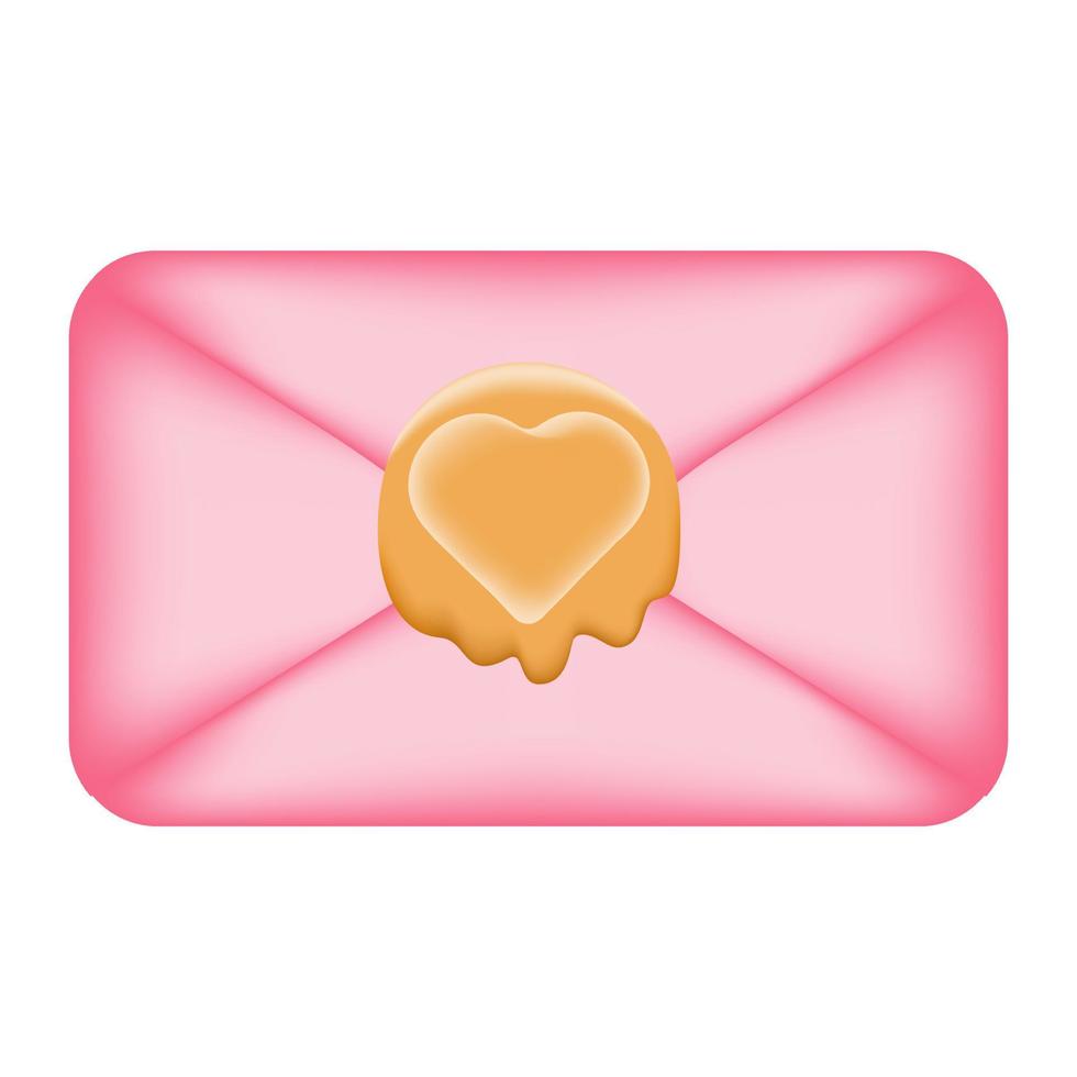 Pink envelope with a love message. Postal envelope sealed with sealing wax isolated on a white background. Letter vector illustration.