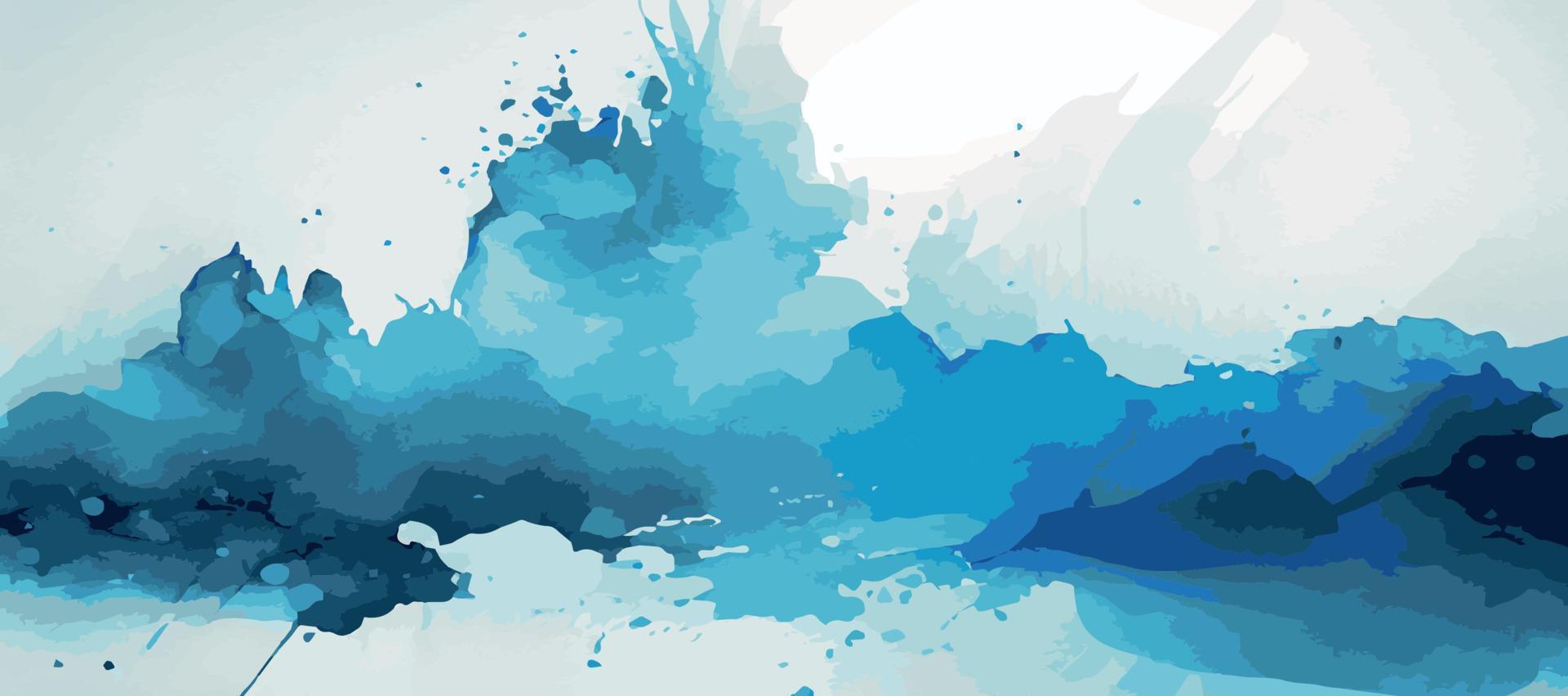 textura panorámica acuarela azul realista sobre fondo blanco - vector