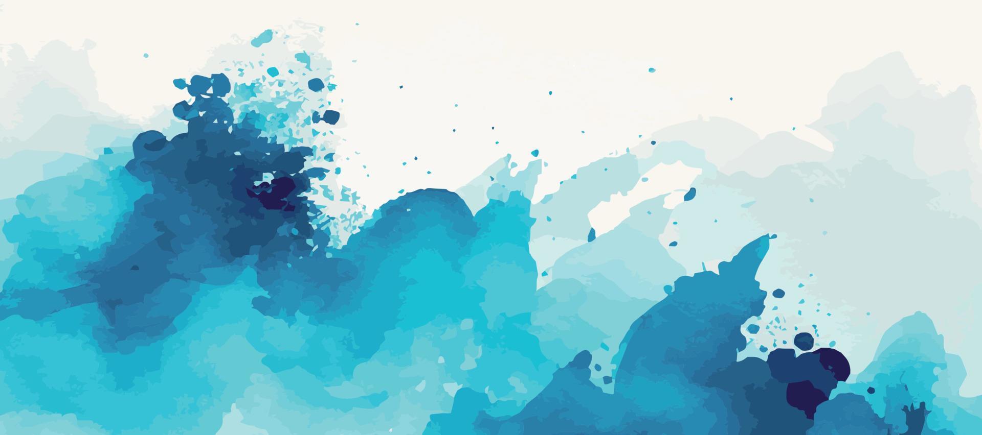 Realistic blue watercolor panoramic texture on white background - Vector
