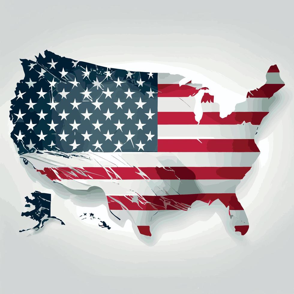Realistic abstract flag of USA in the form of a map of america, independence day of the country, national traditions vector