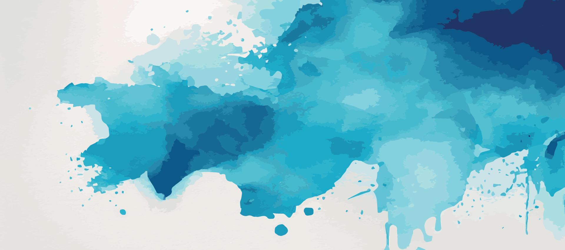 Realistic blue watercolor panoramic texture on white background - Vector