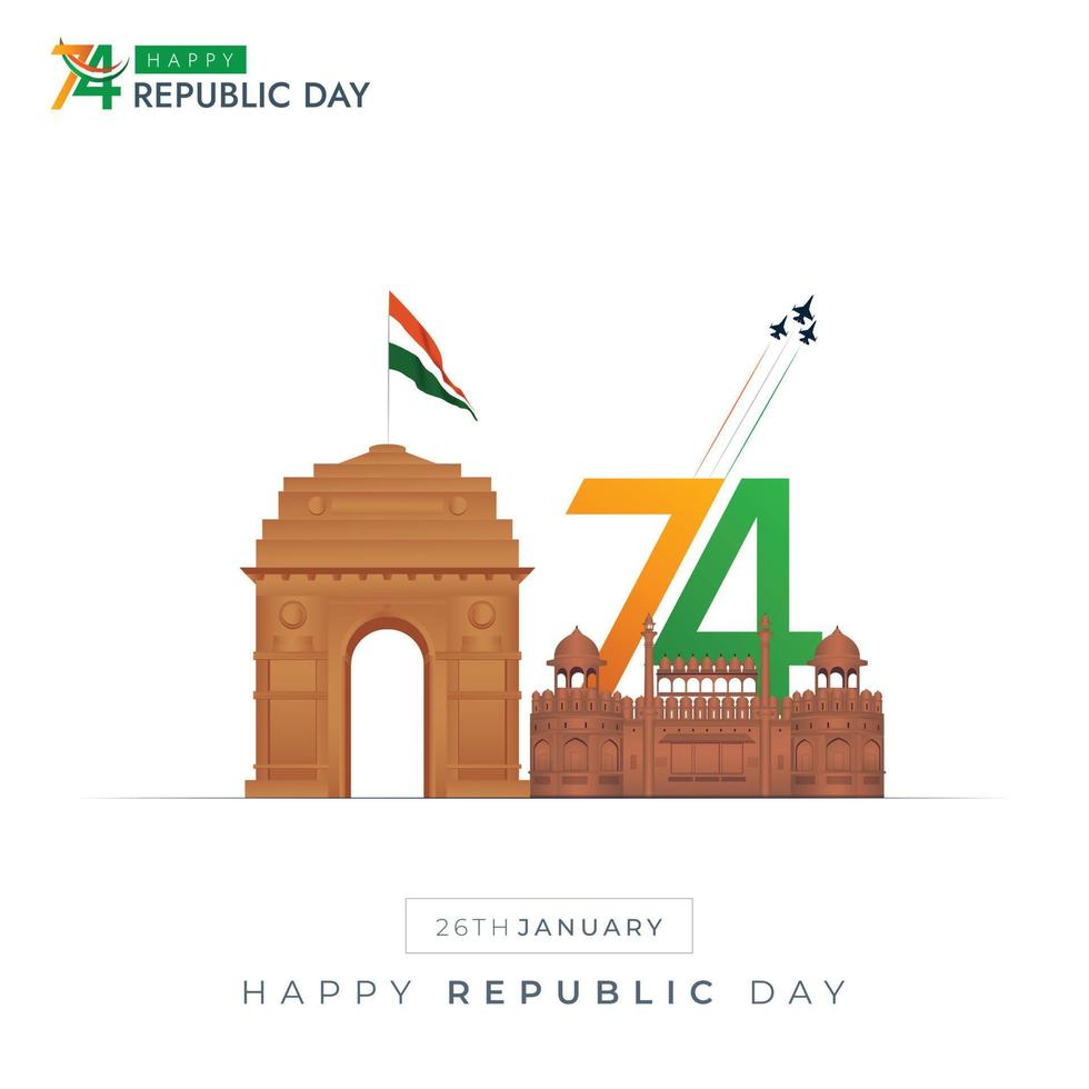 26 de enero día de la república india 74 celebración publicación en redes sociales vector